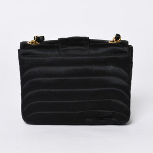 CHANEL シャネル マドモアゼル ミニチェーンショルダーバッグ 2番台 ココマーク サテン ブラック ゴールド金具 美品 中古 4a000510