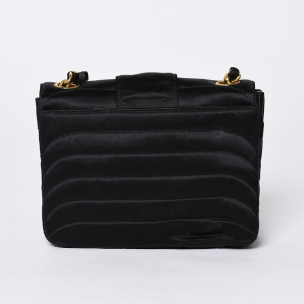 CHANEL シャネル マドモアゼル ミニチェーンショルダーバッグ 2番台 ココマーク サテン ブラック ゴールド金具 美品 中古 4a000510