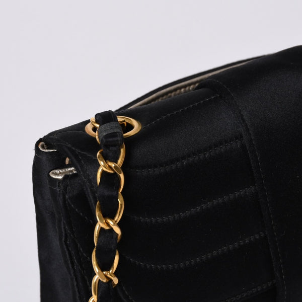 CHANEL シャネル マドモアゼル ミニチェーンショルダーバッグ 2番台 ココマーク サテン ブラック ゴールド金具 美品 中古 4a000510