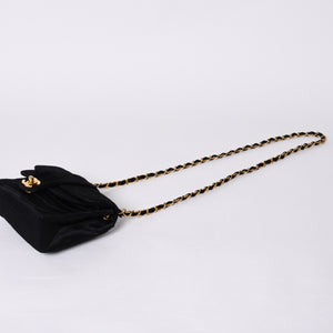 CHANEL シャネル マドモアゼル ミニチェーンショルダーバッグ 2番台 ココマーク サテン ブラック ゴールド金具 美品 中古 4a000510