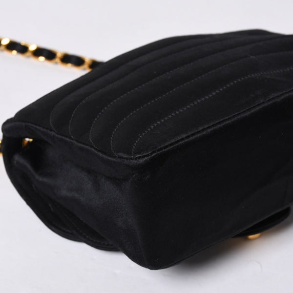 CHANEL シャネル マドモアゼル ミニチェーンショルダーバッグ 2番台 ココマーク サテン ブラック ゴールド金具 美品 中古 4a000510