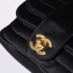 CHANEL シャネル マドモアゼル ミニチェーンショルダーバッグ 2番台 ココマーク サテン ブラック ゴールド金具 美品 中古 4a000510