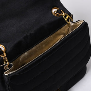 CHANEL シャネル マドモアゼル ミニチェーンショルダーバッグ 2番台 ココマーク サテン ブラック ゴールド金具 美品 中古 4a000510
