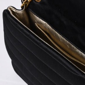 CHANEL シャネル マドモアゼル ミニチェーンショルダーバッグ 2番台 ココマーク サテン ブラック ゴールド金具 美品 中古 4a000510