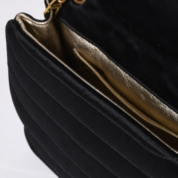 CHANEL シャネル マドモアゼル ミニチェーンショルダーバッグ 2番台 ココマーク サテン ブラック ゴールド金具 美品 中古 4a000510
