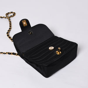 CHANEL シャネル マドモアゼル ミニチェーンショルダーバッグ 2番台 ココマーク サテン ブラック ゴールド金具 美品 中古 4a000510