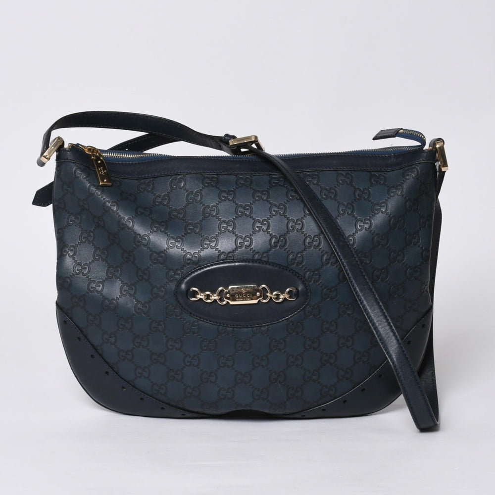 GUCCI グッチ ホーボー ショルダーバッグ 145991 001364 GG柄 グレー レザー 美品 中古 4a000198