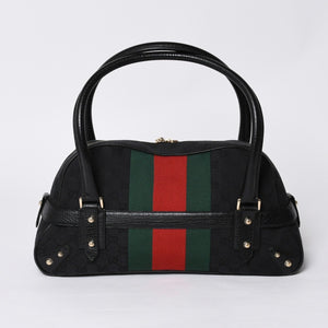 Very Good Condition GUCCI Gucci Horsebit Boston Handbag Sherry Line 131092 3444 GG Canvas Black Used 4a000081