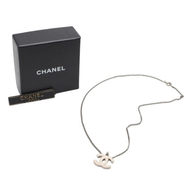 Very Good Condition CHANEL Necklace Coco Mark Ivory 02C Silver Necklace CC ivory 02C SV Good Condition Used 4a000655