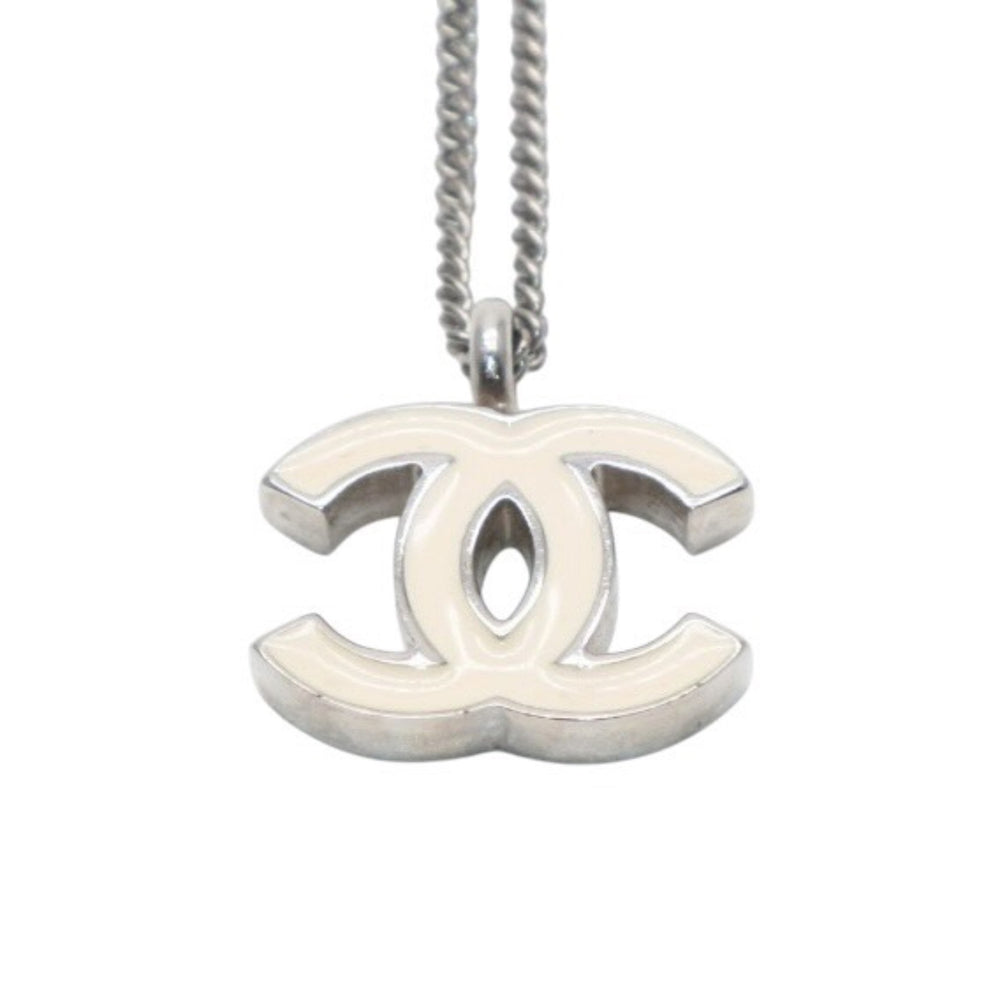 極美品 CHANEL シャネル ネックレス ココマーク アイボリー 02C シルバー necklace CC ivory 02C SV 美品 中古 4a000655