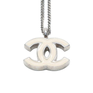 Very Good Condition CHANEL Necklace Coco Mark Ivory 02C Silver Necklace CC ivory 02C SV Good Condition Used 4a000655