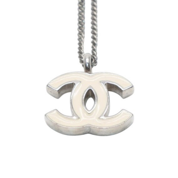 Very Good Condition CHANEL Necklace Coco Mark Ivory 02C Silver Necklace CC ivory 02C SV Good Condition Used 4a000655