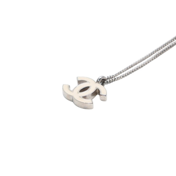 Very Good Condition CHANEL Necklace Coco Mark Ivory 02C Silver Necklace CC ivory 02C SV Good Condition Used 4a000655