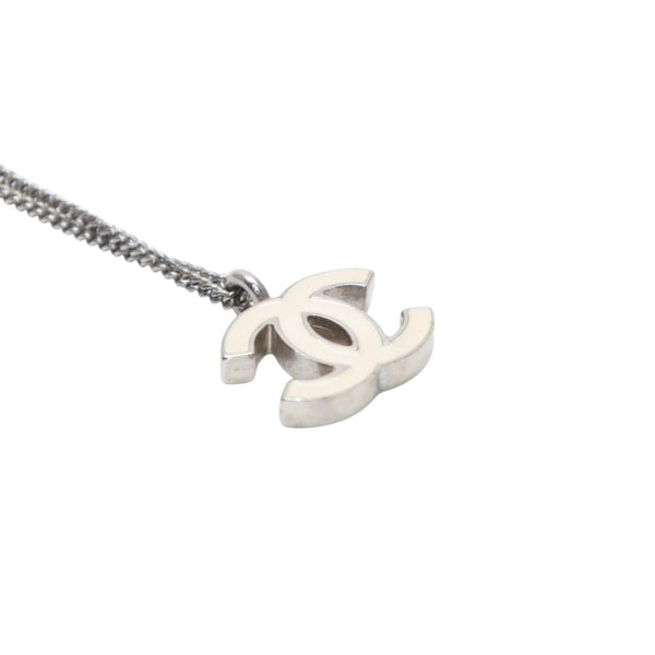 Very Good Condition CHANEL Necklace Coco Mark Ivory 02C Silver Necklace CC ivory 02C SV Good Condition Used 4a000655