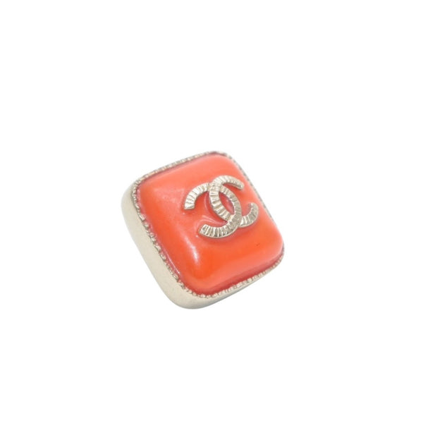 Very good condition CHANEL Chanel earrings here mark square button orange gold A14K earrings square button CC orange A14K GD good condition used 4a000627