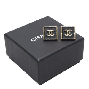 Very Good Condition CHANEL Chanel Earrings Square Leather Coco Gold B23S earrings square button CC BK B23S GD Good Condition Used 4a000665