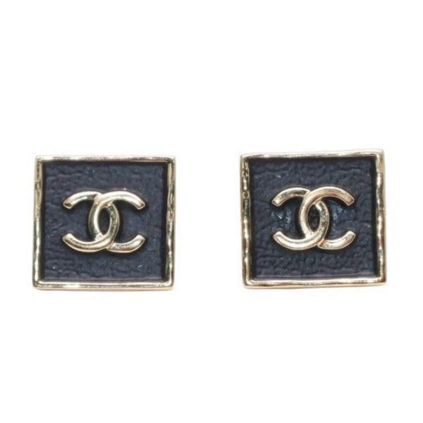 Very Good Condition CHANEL Chanel Earrings Square Leather Coco Gold B23S earrings square button CC BK B23S GD Good Condition Used 4a000665
