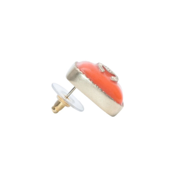 Very good condition CHANEL Chanel earrings here mark square button orange gold A14K earrings square button CC orange A14K GD good condition used 4a000627