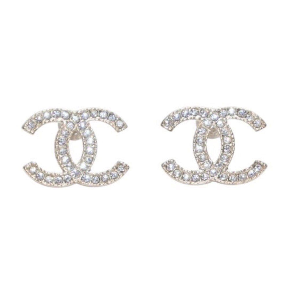 極美品 CHANEL シャネル ピアス ココマーク ラインストーン A13C earrings CC slim rhinestone SV A13C 美品 中古 4a000653