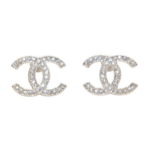 極美品 CHANEL シャネル ピアス ココマーク ラインストーン A13C earrings CC slim rhinestone SV A13C 美品 中古 4a000653