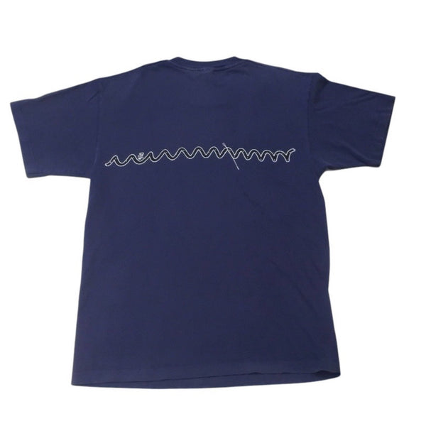 VINTAGE Vintage 90's MO WAX RECORDS Short sleeve T-shirt Size L Navy James Ravel Good Condition Used 4a001513