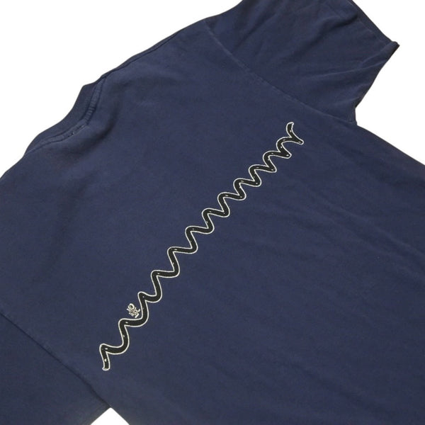 VINTAGE Vintage 90's MO WAX RECORDS Short sleeve T-shirt Size L Navy James Ravel Good Condition Used 4a001513