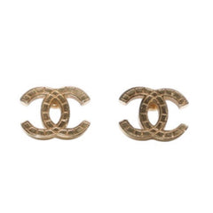 Very Good Condition CHANEL Chanel Earrings Coco Mark Chocolate Bar Gold 03P Engraved One Side Earrings CC 10C Chocolate Bar GD Good Condition Used 4a000637