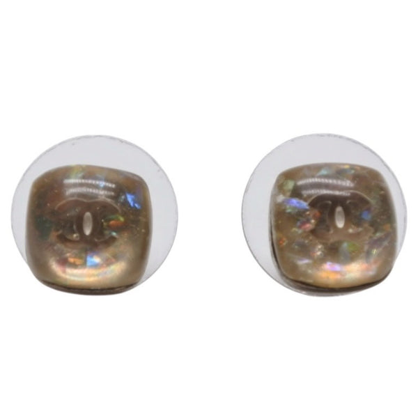 CHANEL Earrings here mark button clear glitter silver 06P earrings mini button clear glitter 06P SV Good Condition Used 4a000625