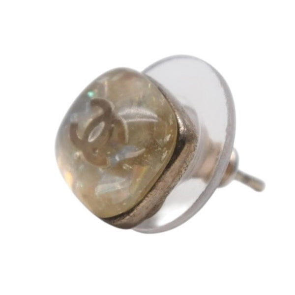 CHANEL Earrings here mark button clear glitter silver 06P earrings mini button clear glitter 06P SV Good Condition Used 4a000625