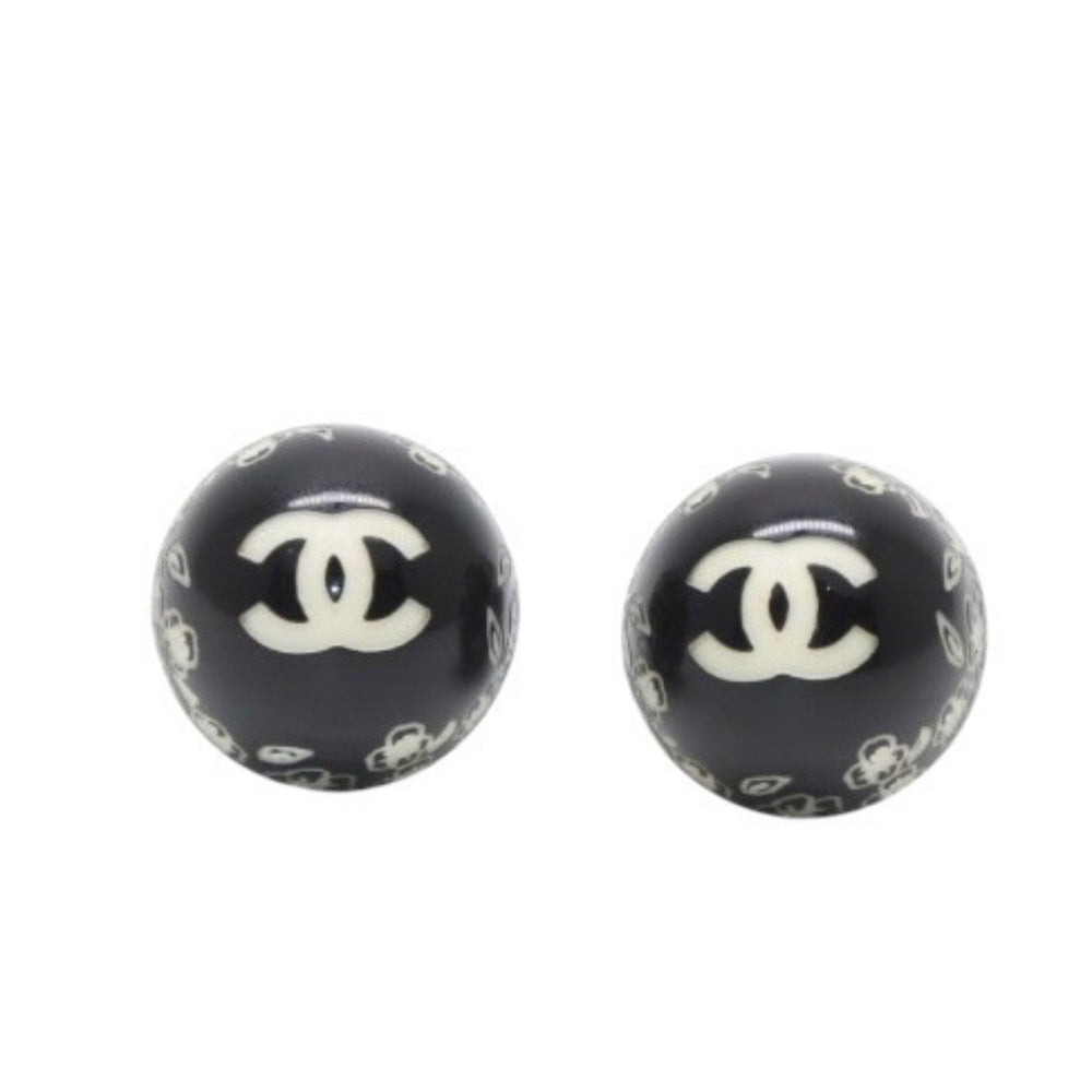 極美品 CHANEL シャネル ピアス ココマークボタン ココマーク＆カメリア ブラック 黒 06C earrings button CC＆camellia black 06C SV 美品 中古 4a000623