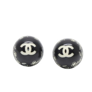 Very Good Condition CHANEL Earrings Coco Mark Button Coco Mark & ​​Camellia Black 06C earrings button CC & camellia black 06C SV Good Condition Used 4a000623