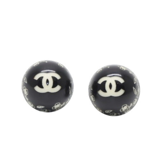 Very Good Condition CHANEL Earrings Coco Mark Button Coco Mark & ​​Camellia Black 06C earrings button CC & camellia black 06C SV Good Condition Used 4a000623