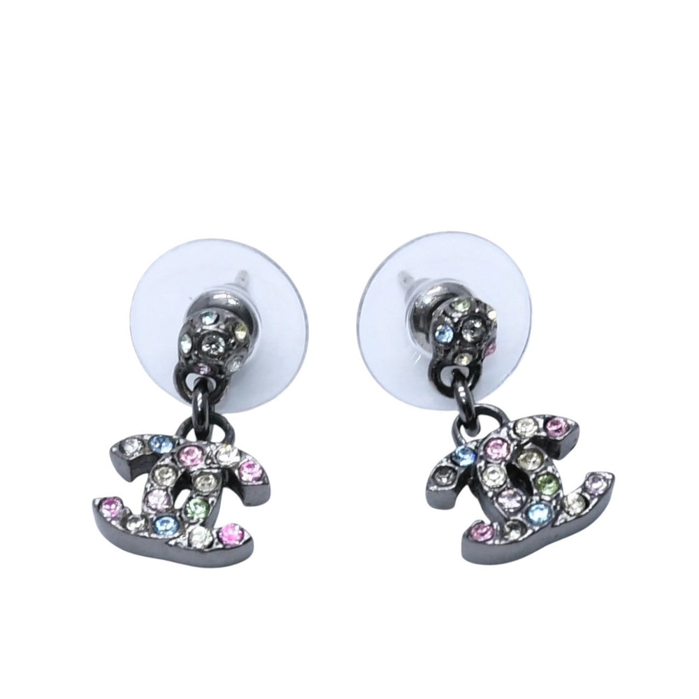 極美品 CHANEL シャネル ピアス マルチラインストーン ドロップ ココマーク シルバー 05A 刻印片側 earrings dangling CC 05A multi rhinestone SV 美品 中古 4a000641