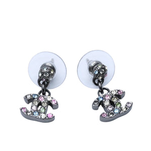 極美品 CHANEL シャネル ピアス マルチラインストーン ドロップ ココマーク シルバー 05A 刻印片側 earrings dangling CC 05A multi rhinestone SV 美品 中古 4a000641