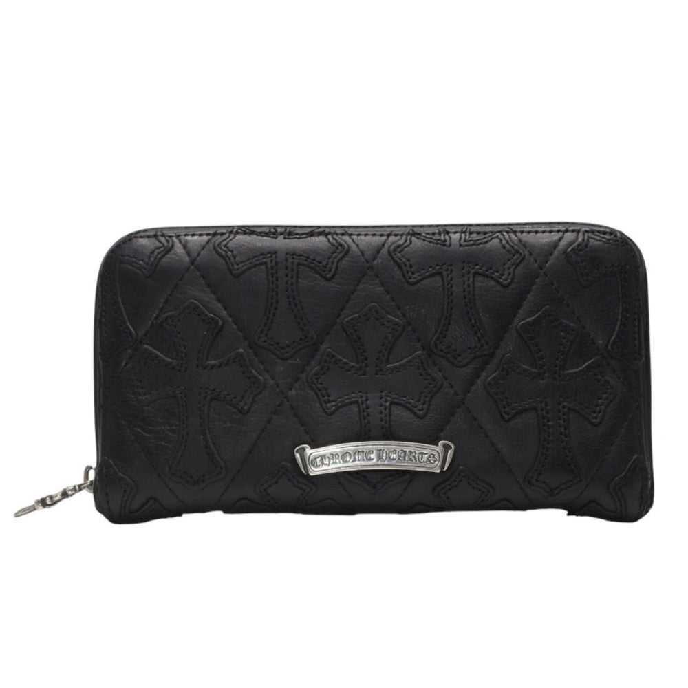 CHROME HEARTS クロムハーツ REC F ZIP QUILTED セメタリークロスパッチ 長財布 ダガー キルティング ブラック シルバー925 良品 中古 4a001520
