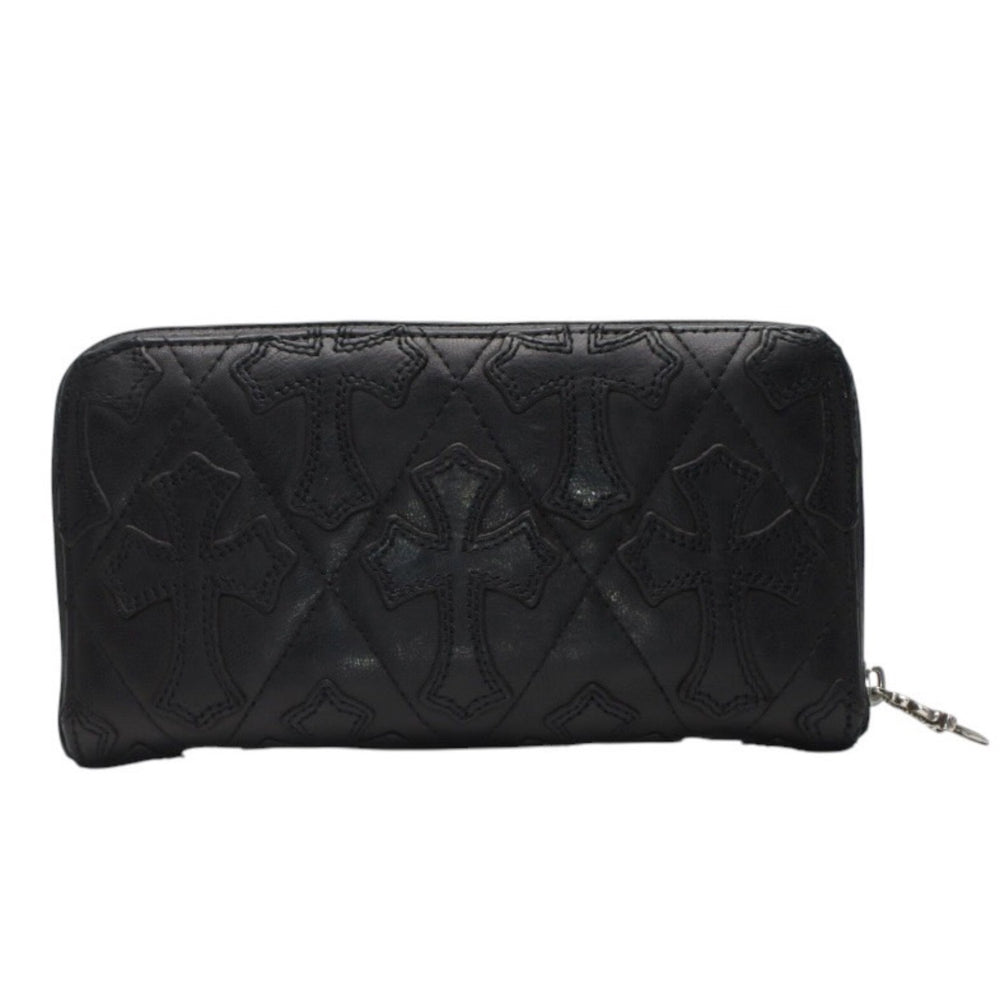 CHROME HEARTS クロムハーツ REC F ZIP QUILTED セメタリークロスパッチ 長財布 ダガー キルティング ブラック シルバー925 良品 中古 4a001520