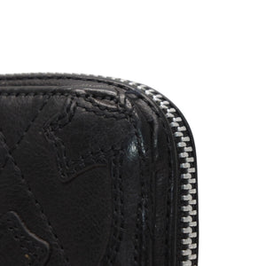 CHROME HEARTS REC F ZIP QUILTED Cemetery Cross Patch Long Wallet Dagger Quilted Black Silver 925 Good Used 4a001520