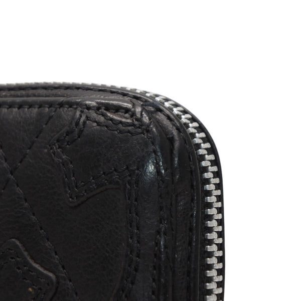 CHROME HEARTS REC F ZIP QUILTED Cemetery Cross Patch Long Wallet Dagger Quilted Black Silver 925 Good Used 4a001520