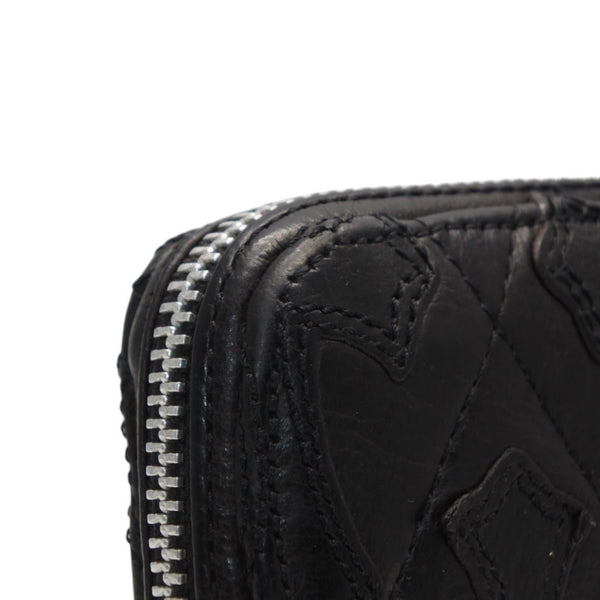 CHROME HEARTS REC F ZIP QUILTED Cemetery Cross Patch Long Wallet Dagger Quilted Black Silver 925 Good Used 4a001520