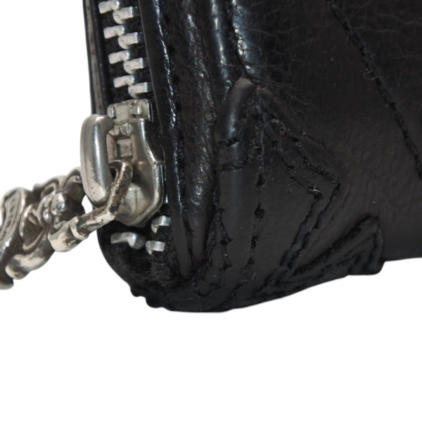 CHROME HEARTS REC F ZIP QUILTED Cemetery Cross Patch Long Wallet Dagger Quilted Black Silver 925 Good Used 4a001520