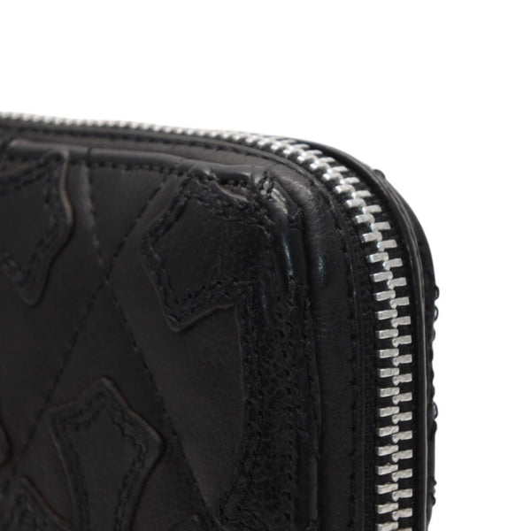 CHROME HEARTS REC F ZIP QUILTED Cemetery Cross Patch Long Wallet Dagger Quilted Black Silver 925 Good Used 4a001520