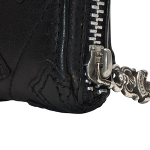 CHROME HEARTS REC F ZIP QUILTED Cemetery Cross Patch Long Wallet Dagger Quilted Black Silver 925 Good Used 4a001520