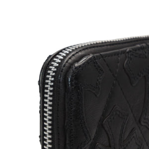 CHROME HEARTS REC F ZIP QUILTED Cemetery Cross Patch Long Wallet Dagger Quilted Black Silver 925 Good Used 4a001520
