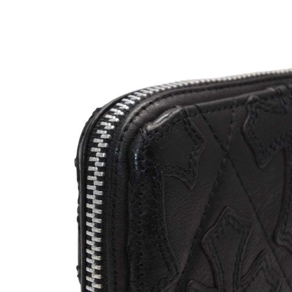 CHROME HEARTS REC F ZIP QUILTED Cemetery Cross Patch Long Wallet Dagger Quilted Black Silver 925 Good Used 4a001520