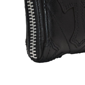 CHROME HEARTS REC F ZIP QUILTED Cemetery Cross Patch Long Wallet Dagger Quilted Black Silver 925 Good Used 4a001520
