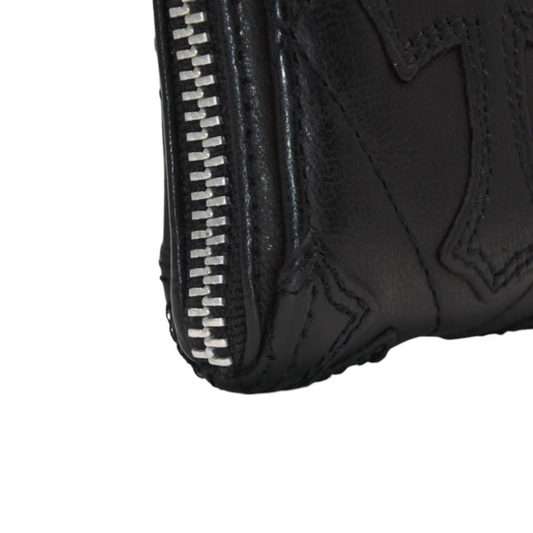 CHROME HEARTS REC F ZIP QUILTED Cemetery Cross Patch Long Wallet Dagger Quilted Black Silver 925 Good Used 4a001520