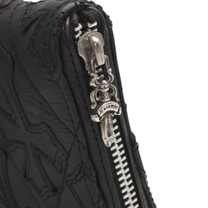 CHROME HEARTS REC F ZIP QUILTED Cemetery Cross Patch Long Wallet Dagger Quilted Black Silver 925 Good Used 4a001520
