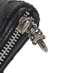 CHROME HEARTS REC F ZIP QUILTED Cemetery Cross Patch Long Wallet Dagger Quilted Black Silver 925 Good Used 4a001520