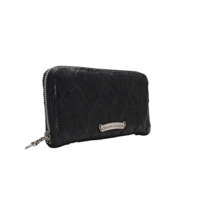 CHROME HEARTS REC F ZIP QUILTED Cemetery Cross Patch Long Wallet Dagger Quilted Black Silver 925 Good Used 4a001520