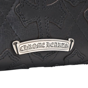 CHROME HEARTS REC F ZIP QUILTED Cemetery Cross Patch Long Wallet Dagger Quilted Black Silver 925 Good Used 4a001520